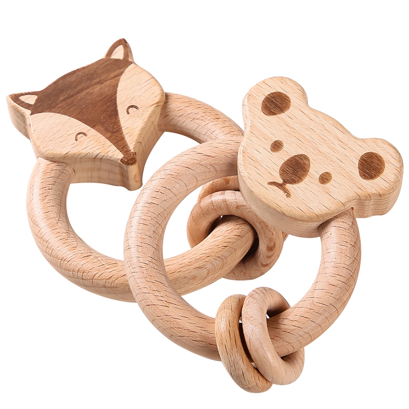 Baby Toys Wooden Rattle Teether Beech Animal Newborn Toy Play Gym Montessori Educational Toys Early for KIds Baby Rattle